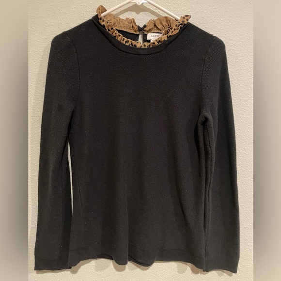 J Crew black long sleeve shirt with polka dot ruffle at neckline. Size M - Picture 1 of 5